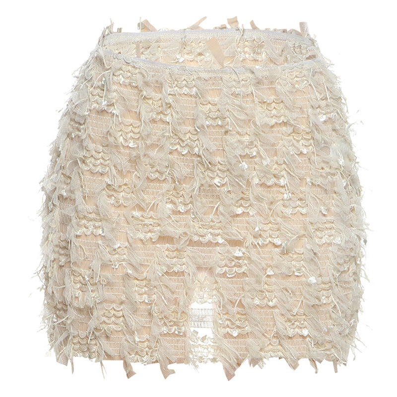Fringe High-Waist Mini Skirt in Apricot — VerolynBoutique