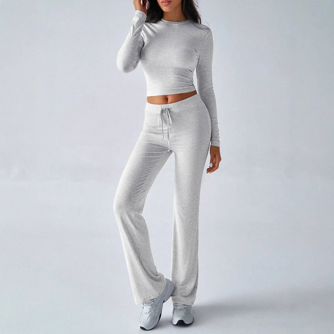 Crop Top Drawstring Trouser Set in Light Grey — VerolynBoutique