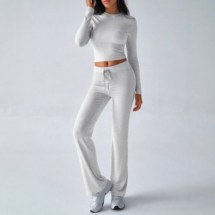 Crop Top Drawstring Trouser Set in Light Grey — VerolynBoutique