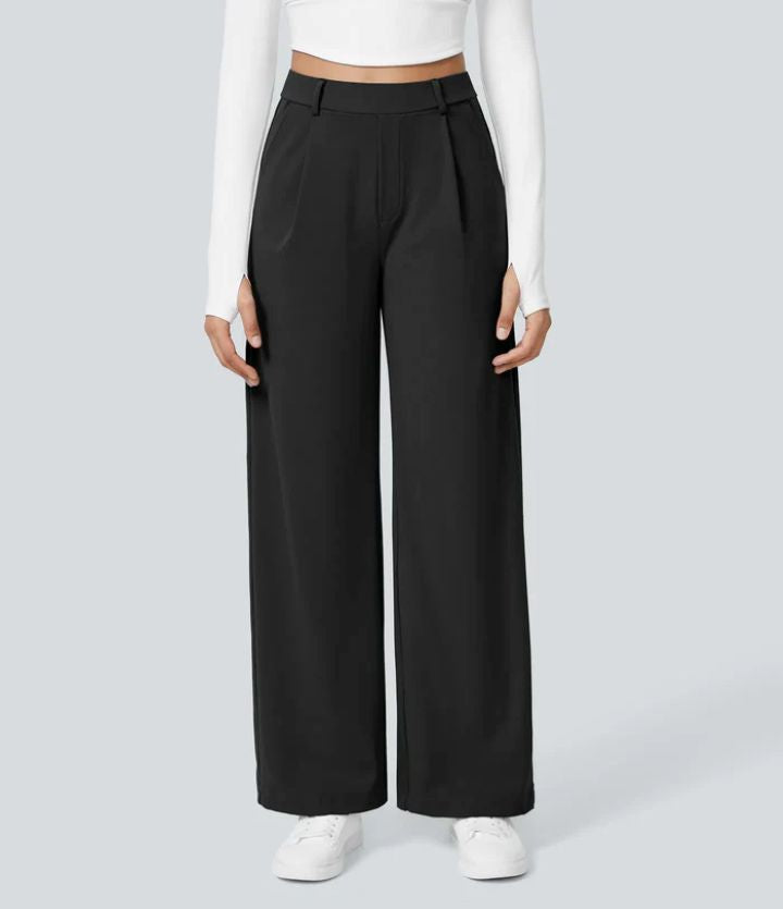 Pleated Front Wide Leg Trousers in Black — VerolynBoutique