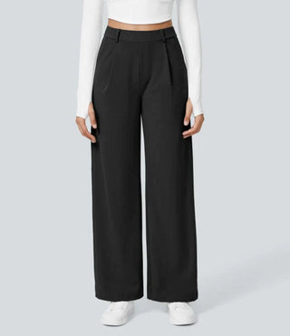 Pleated High Waist Straight Trousers in Black — VerolynBoutique