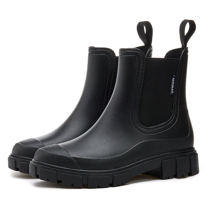 Chunky Sole Chelsea Rain Boots in Black — VerolynBoutique