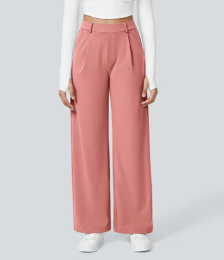 Pleated Front Wide Leg Trousers in Pink — VerolynBoutique