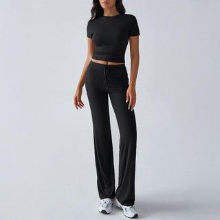 Crop Tee Drawstring Jogger Set in Black — VerolynBoutique