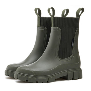 Knit Collar Rain Ankle Boots in Green — VerolynBoutique