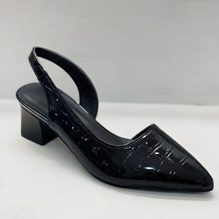 Croc-Effect Slingback Block Heels in Black — VerolynBoutique