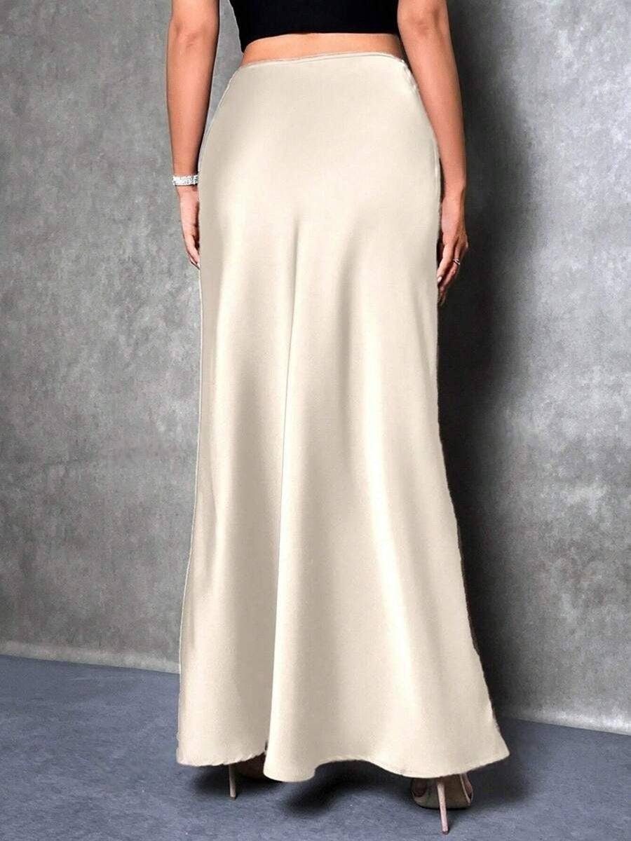 Satin High-Waist Maxi Skirt in Beige — VerolynBoutique