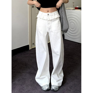 Layered Waist Wide Leg Jeans in White — VerolynBoutique