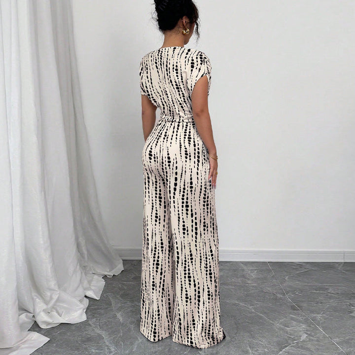 Asymmetric Tie-Waist Print Jumpsuit in Ivory &amp; Black — VerolynBoutique