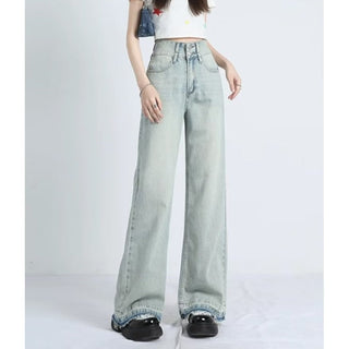 Frayed Hem Loose Fit Jeans in Light Denim — VerolynBoutique