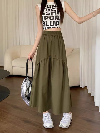 Tiered Pull-On Maxi Skirt in Green — VerolynBoutique