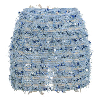 Fringe High-Waist Mini Skirt in Sky Blue — VerolynBoutique