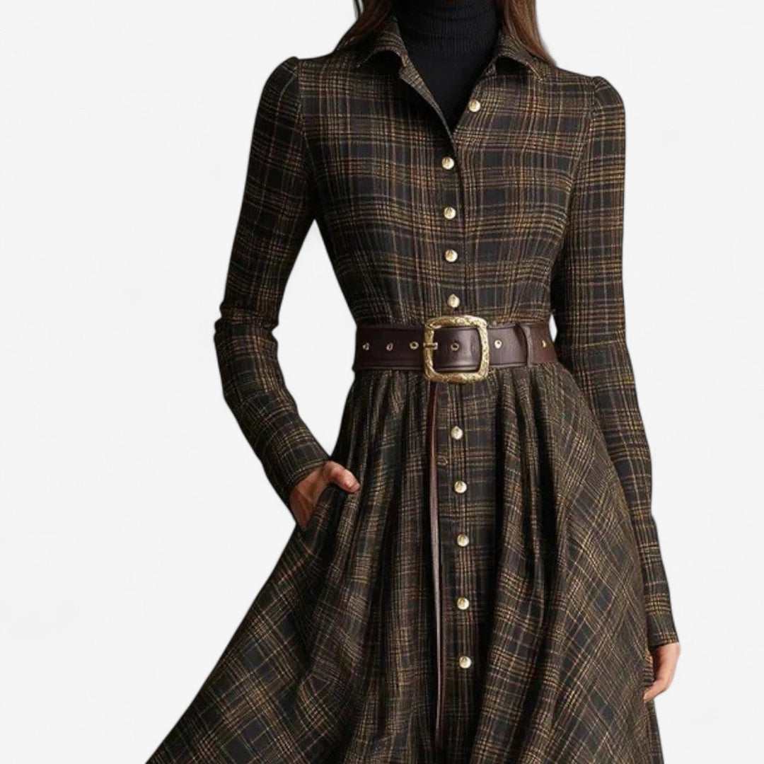 Belted Plaid Maxi Shirt Dress in Brown Plaid — VerolynBoutique