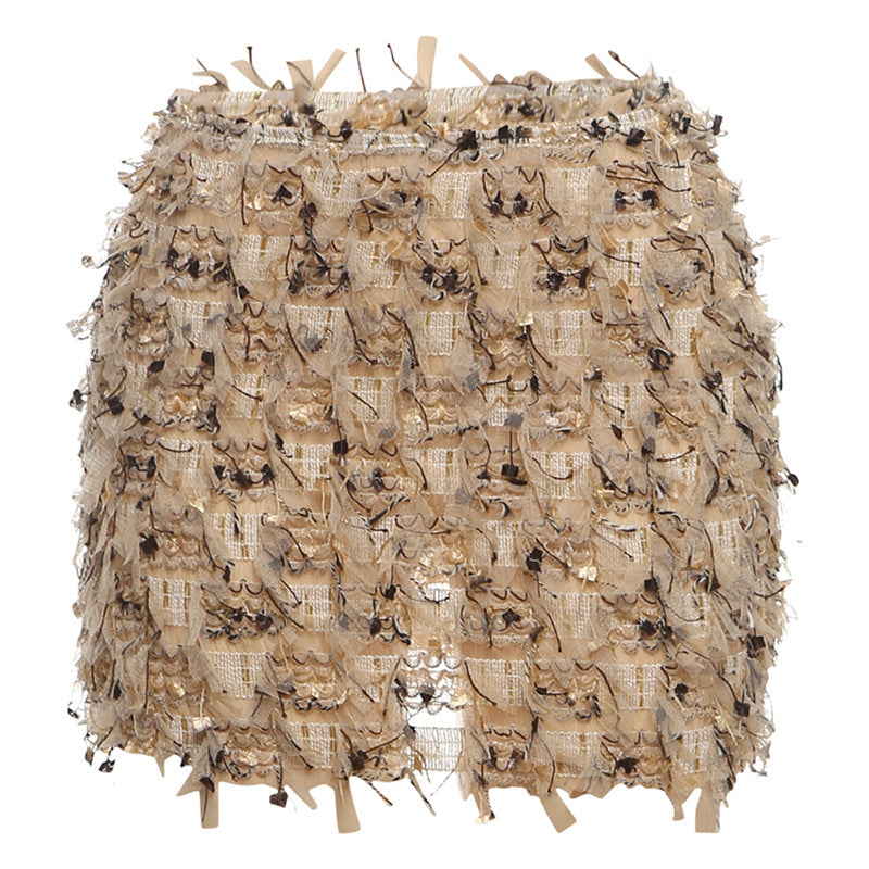 Fringe High-Waist Mini Skirt in Khaki — VerolynBoutique