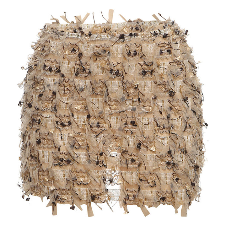 Fringe High-Waist Mini Skirt in Khaki — VerolynBoutique