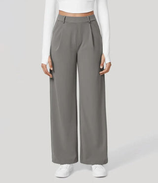Pleated High Waist Straight Trousers in Grey — VerolynBoutique