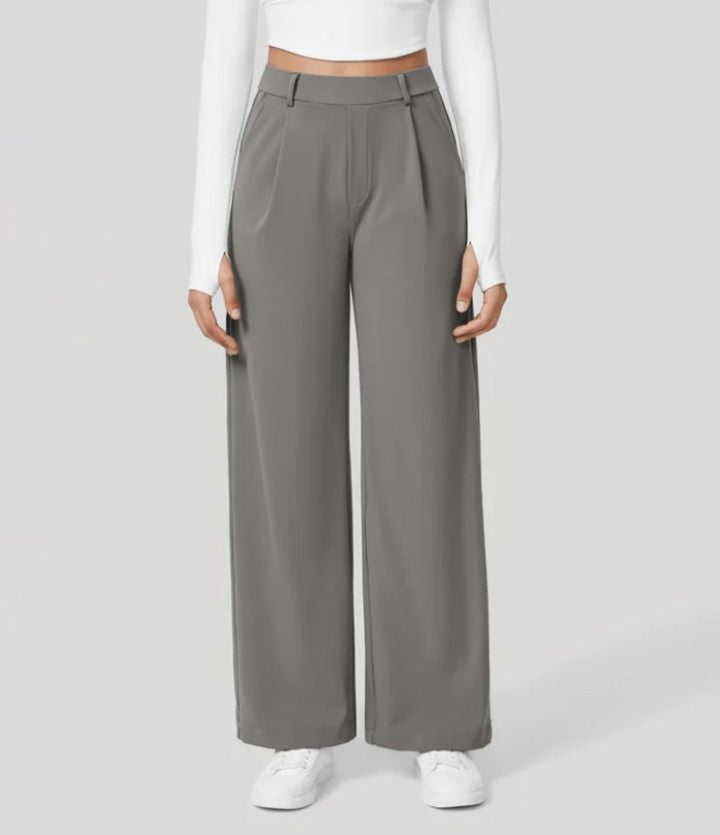 Pleated High Waist Straight Trousers in Grey — VerolynBoutique