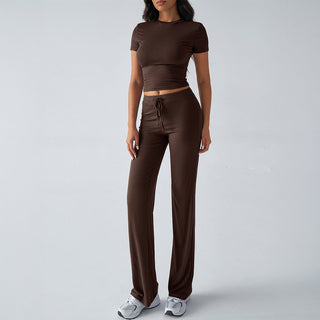 Crop Tee Drawstring Jogger Set in Brown — VerolynBoutique