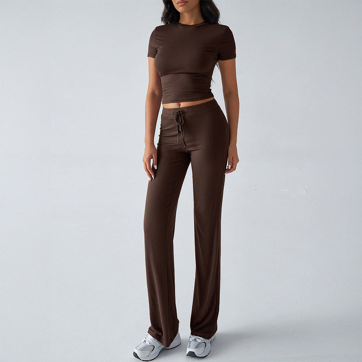 Crop Tee Drawstring Jogger Set in Brown — VerolynBoutique