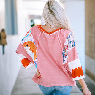 Patchwork Sleeve Batwing Top in Red — VerolynBoutique
