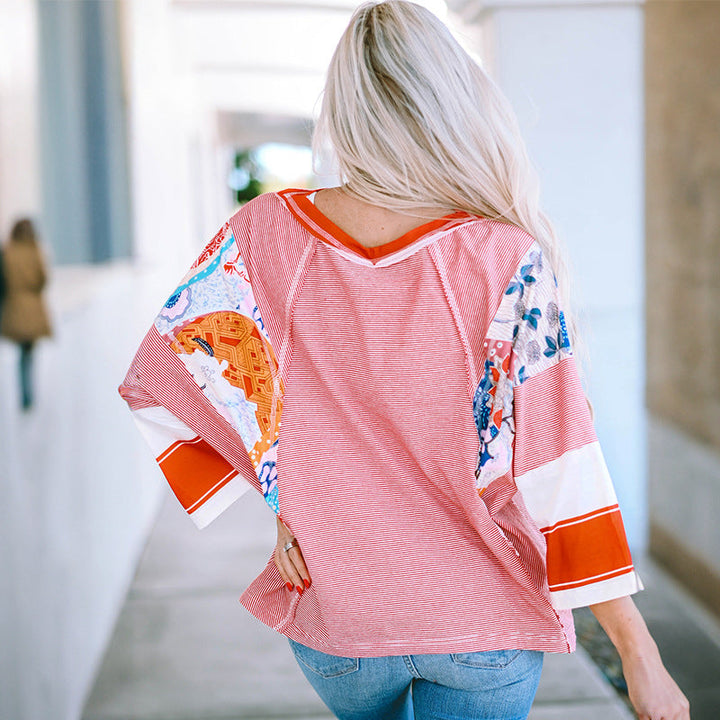 Patchwork Sleeve Batwing Top in Red — VerolynBoutique