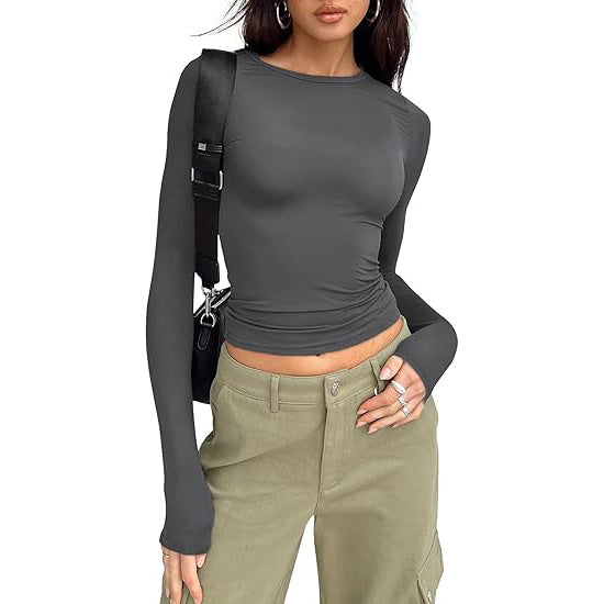 Fitted Crew Neck Top in Grey — VerolynBoutique