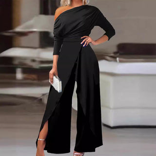 Ruched Wrap Jumpsuit in Black — VerolynBoutique