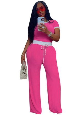 Contrast Trim Tee Trouser Set in Fuchsia — VerolynBoutique