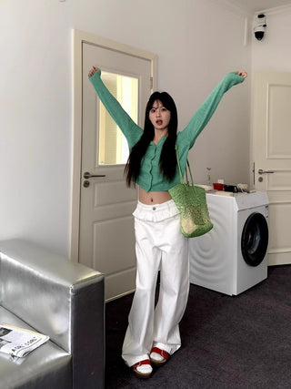 Layered Waist Wide Leg Jeans in White — VerolynBoutique