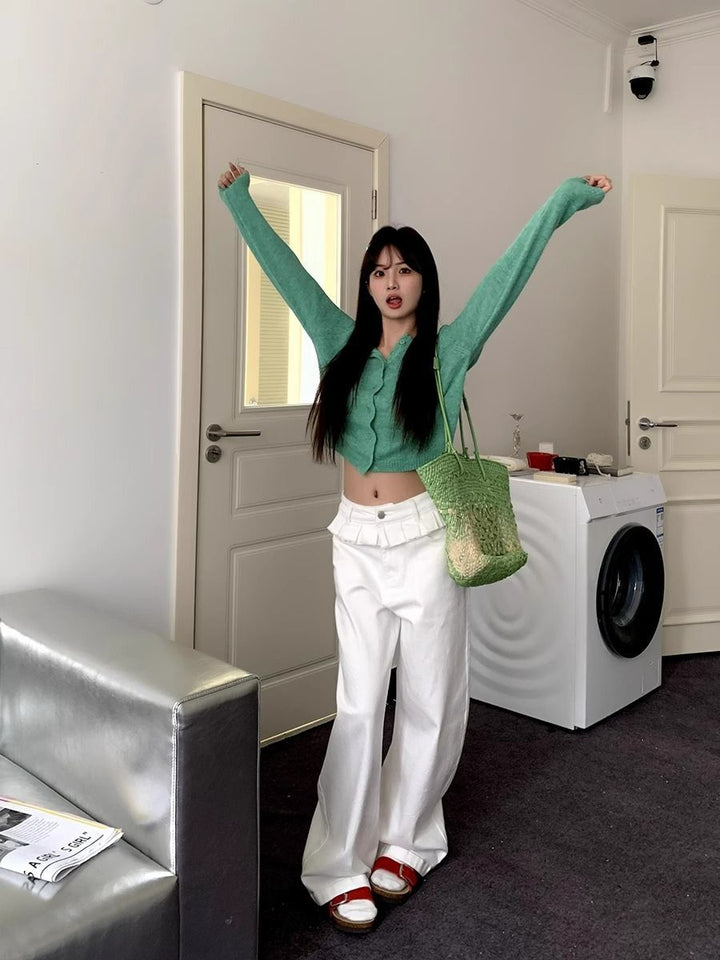 Layered Waist Wide Leg Jeans in White — VerolynBoutique