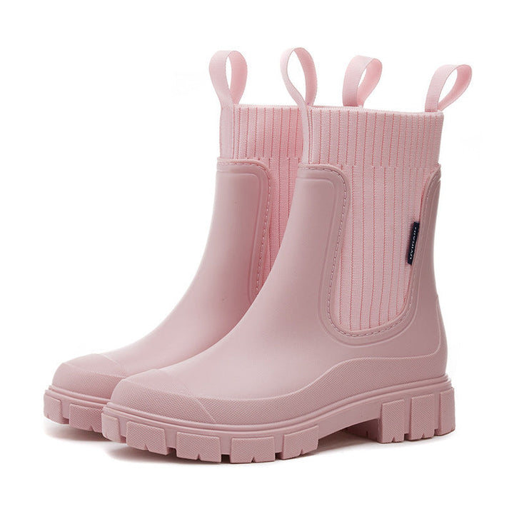 Sock Collar Chelsea Rain Boots in Pink — VerolynBoutique