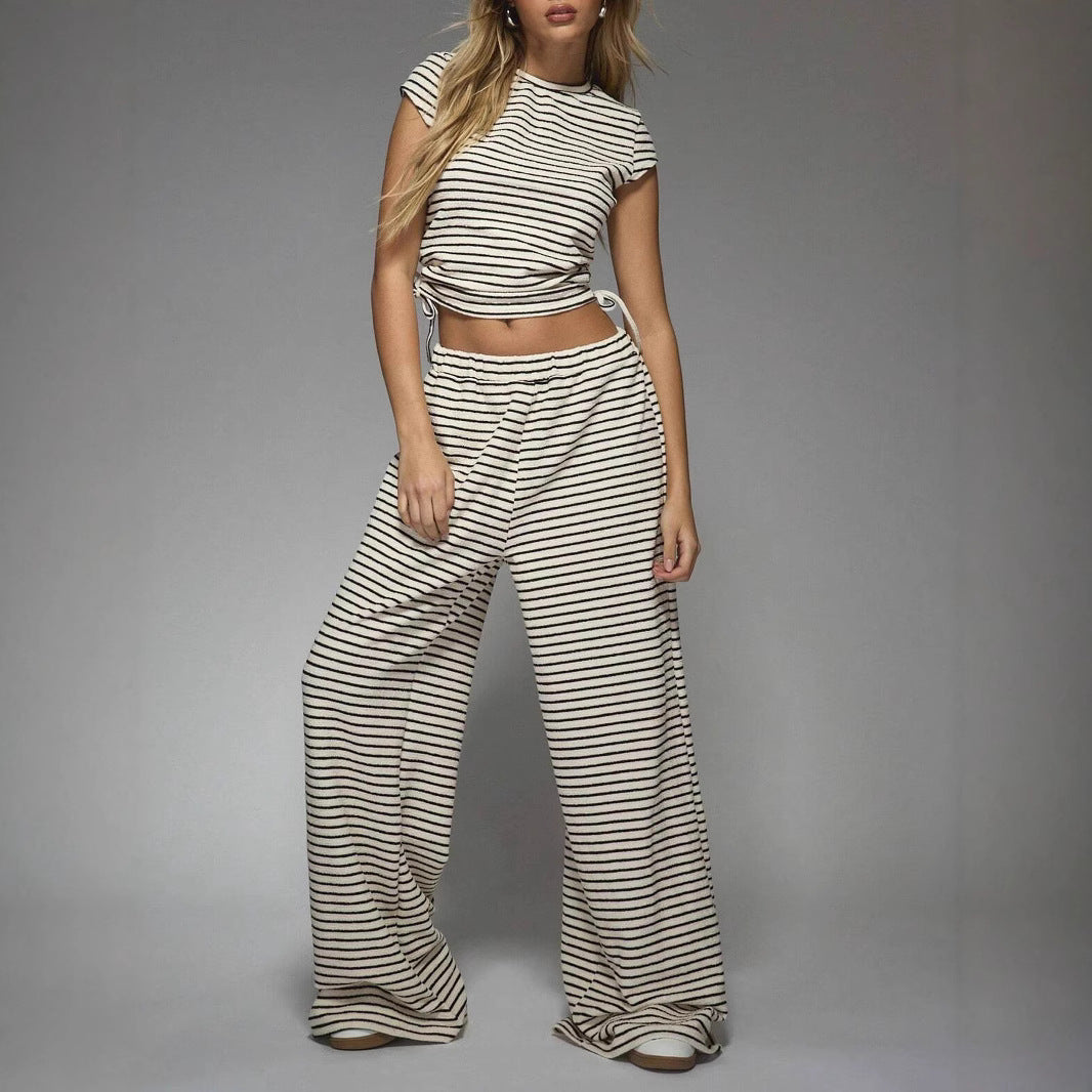Striped Tee Wide-Leg Trouser Set in White — VerolynBoutique