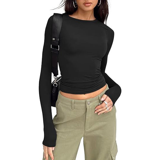 Fitted Crew Neck Top in Black — VerolynBoutique
