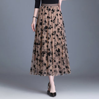 Floral Tulle Midi Skirt in Coffee Brown — VerolynBoutique