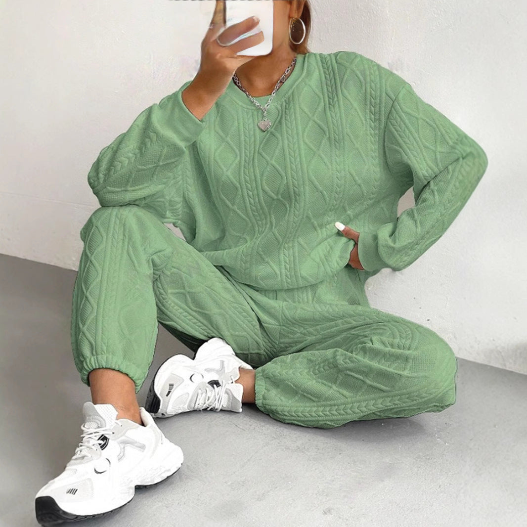 Cable Knit Sweatshirt Jogger Set in Green — VerolynBoutique