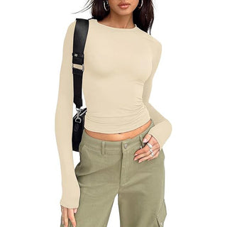 Fitted Crew Neck Top in Apricot — VerolynBoutique