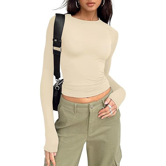 Fitted Crew Neck Top in Apricot — VerolynBoutique