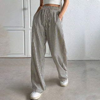 Pinstripe Drawstring Wide Leg Trousers in Black — VerolynBoutique