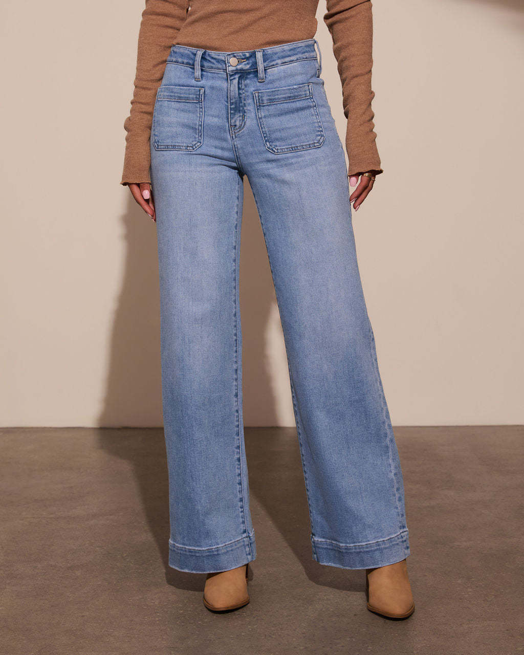 Patch Pocket Straight Jeans in Sky Blue — VerolynBoutique