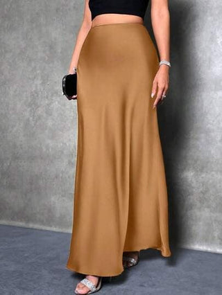 Satin High-Waist Maxi Skirt in Coffee Brown — VerolynBoutique