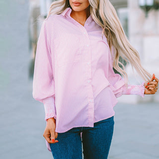Relaxed Cotton Blend Shirt in Pink — VerolynBoutique