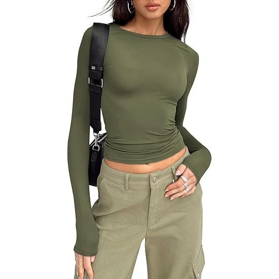 Fitted Crew Neck Top in Olive — VerolynBoutique