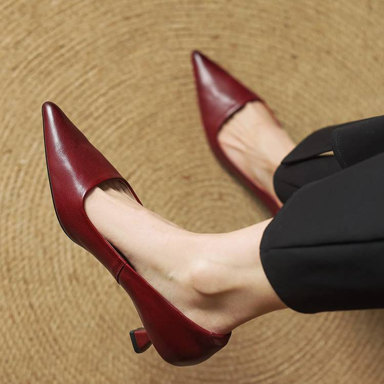 Pointed Kitten Heel Pumps in Red — VerolynBoutique