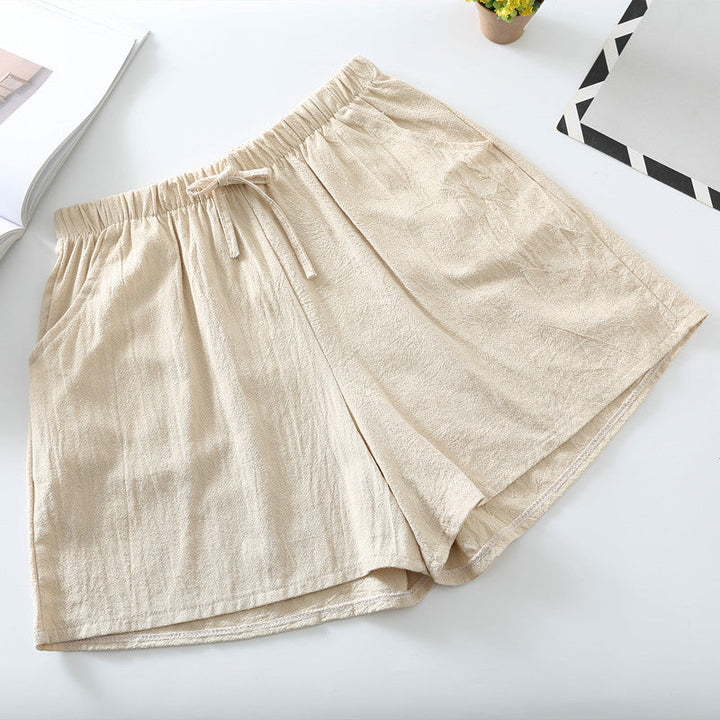 Relaxed Drawstring Cotton Shorts in Khaki — VerolynBoutique