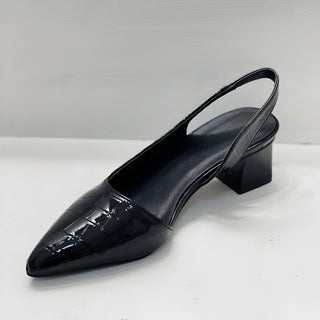 Croc-Effect Slingback Block Heels in Black — VerolynBoutique