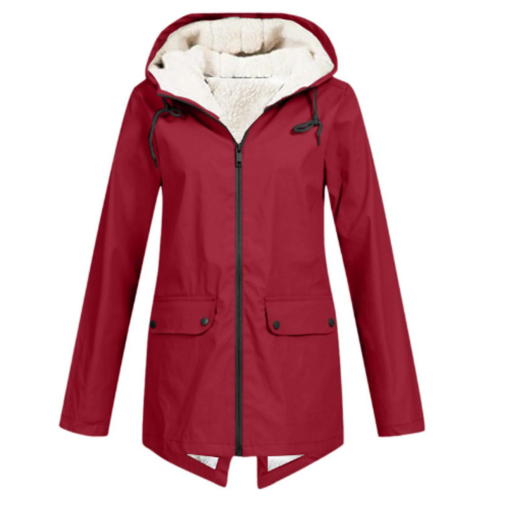 Hooded Waterproof Rain Jacket in Red — VerolynBoutique