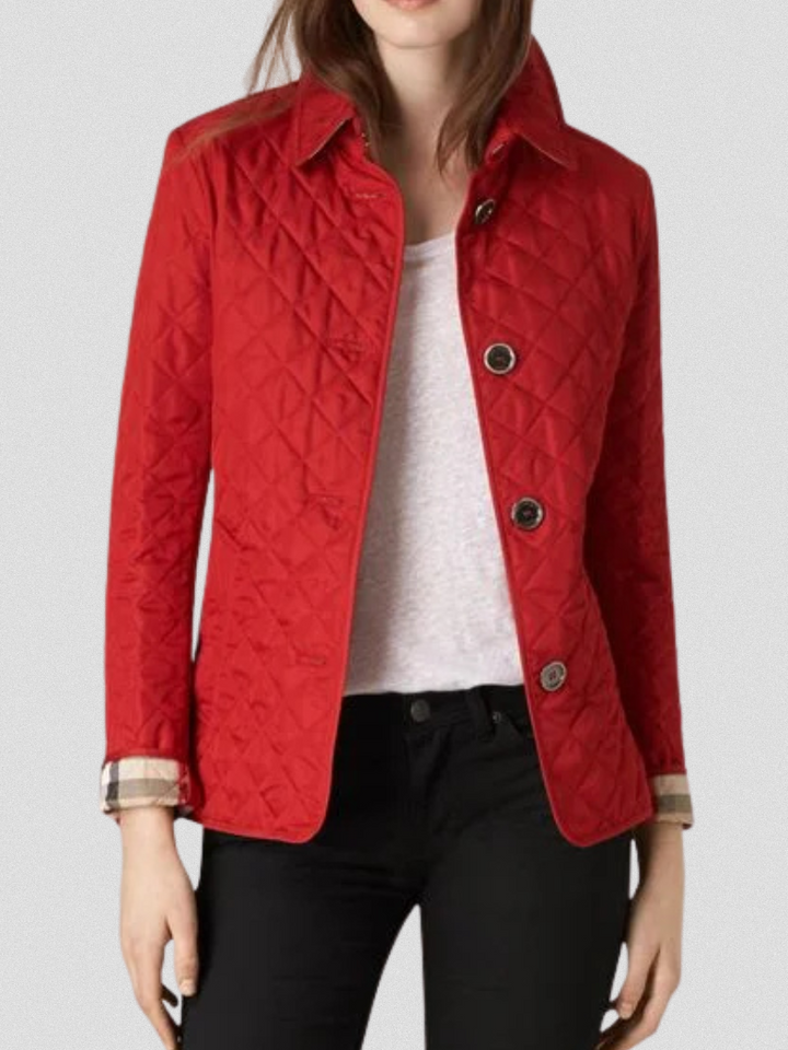 Tailored Diamond Quilted Jacket in Red — VerolynBoutique