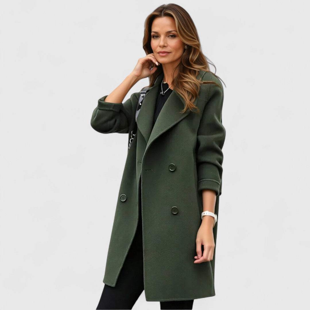 Longline Double-Breasted Lapel Coat in Olive — VerolynBoutique