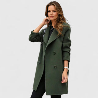 Longline Double-Breasted Lapel Coat in Olive — VerolynBoutique