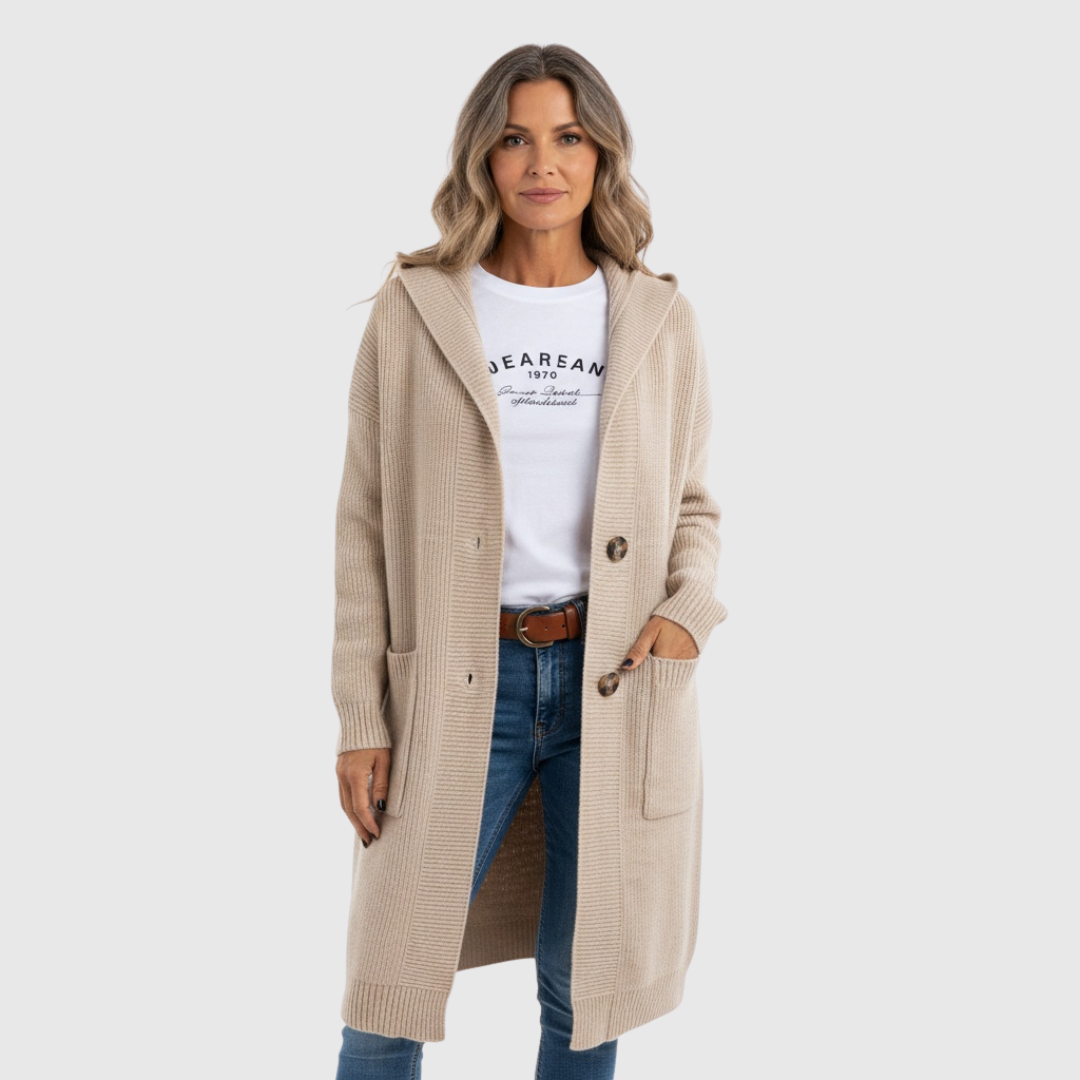 Longline Hooded Knit Cardigan in Beige — VerolynBoutique